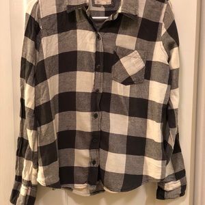 Grey and white plaid button up shirt